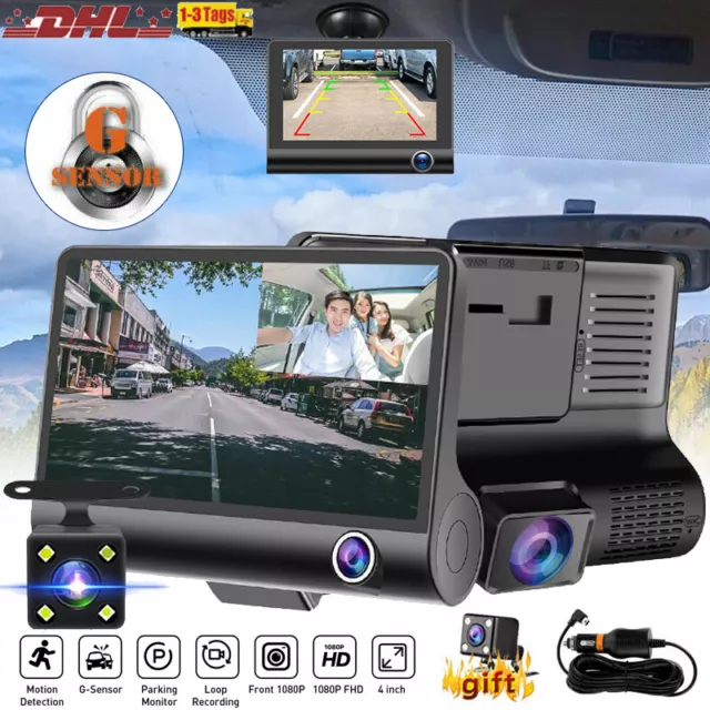 4" 1080P Car DVR Video Dashcam Auto Kamera Nachtsicht Recorder G-sensor 3 Lens