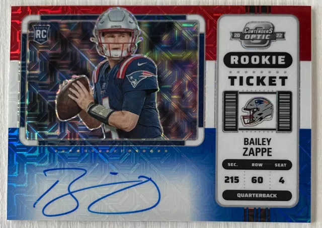 Bailey Zappe Panini Contenders Optic 2022 Red White Blue Mojo Auto  /13 Patriots