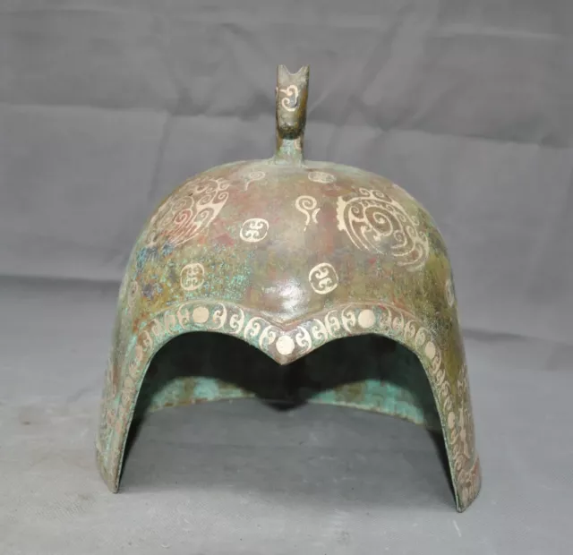 9.6"Chinese Bronze Ware silver text beast General Soldier armor helmet hat cap 9.6"Chinese Bronze Ware silver text beast General Soldier armor helmet hat cap