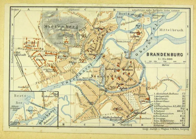 BRANDENBURG, farbiger Stadtplan, gedruckt ca. 1900