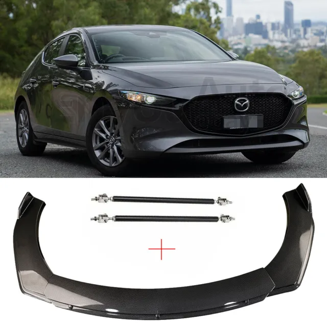 Front Bumper Lip Spoiler + Strut Rods carbon fiber For Mazda 3 5 MX-5 CX-5