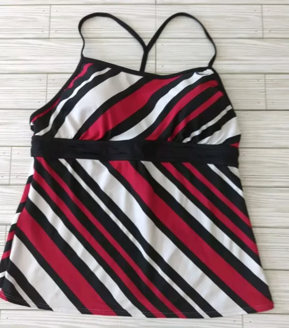 Nike Swim Tankini Top Size 14 Women's Racerback Swimsuit Red Black White Stripe