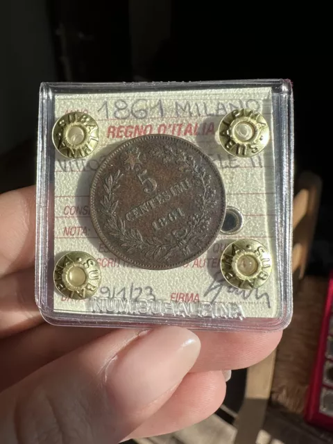 Coin Kingdom D'Italia Vittorio Emanuele II 5 Cent 1861 Milano Sealed Spl