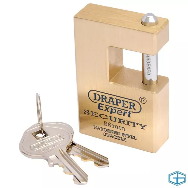 Draper Expert Solid Brass Padlock With Hardened Steel Shackle, 2 Keys 56Mm,64200