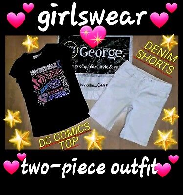 ❤George Girls 2Pc Casual/Party Outfit▪Denim Shorts & Dc Comics Top▪Age 7/8Years❤