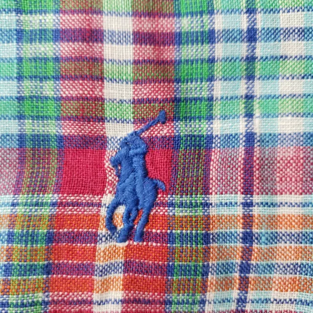 ralph lauren button down shirt mens XXL multi color 100% linen plaid 3