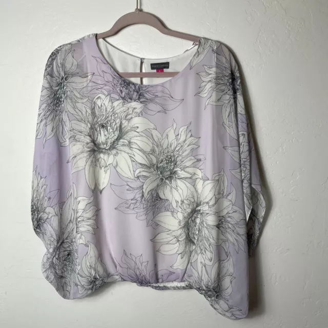 Vince Camuto Pastel Floral Sheer Overlay Top w/ Underlay Size S Flutter Sleeve