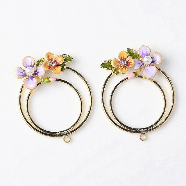 4 Stück Emaille Charms Anhänger Legierung Perle Blume DIY Schmuckzubehör 3