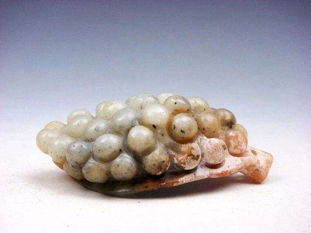 Old Nephrite Jade Stone Carved Grapes On Leaf Sculpture #04222313