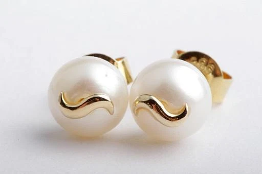 Perlen Ohrringe Ohrstecker in 585 14K Gelb Gold #