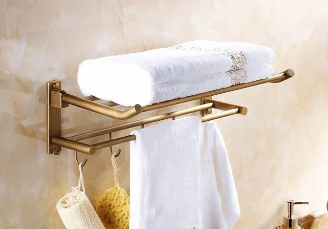 Retro Brass Bathroom Towel Rack Shelf Bath Hanger Storage Towel Holder Dba320