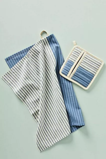 NWT Anthropologie Trudy Striped Pot Holder and Dish Towel Set