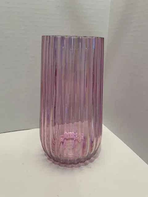 Teleflora Heavy Amethyst Pink/Purple Ribbed Vase 9”Tall 4” Wide Beautiful