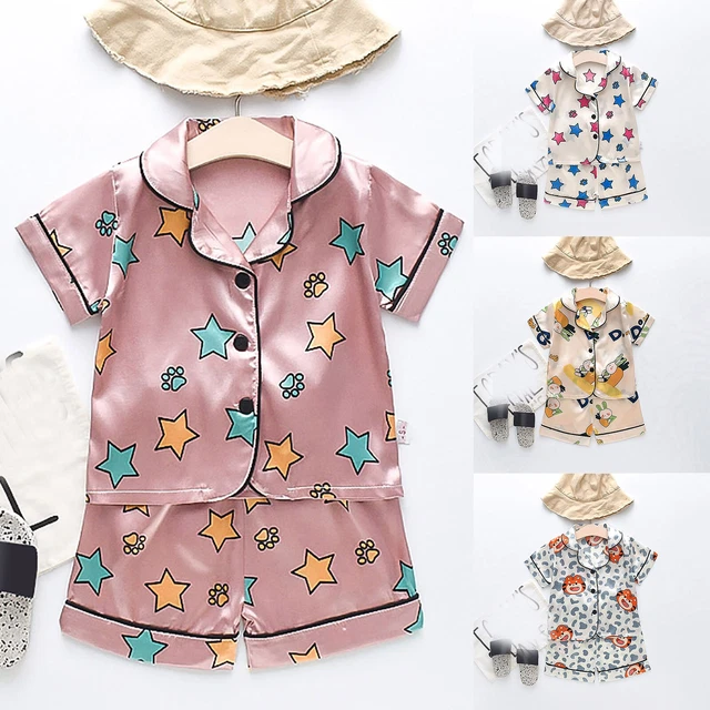 Camicia top a maniche corte bambini bambini bambine cartone animato raso bottoni