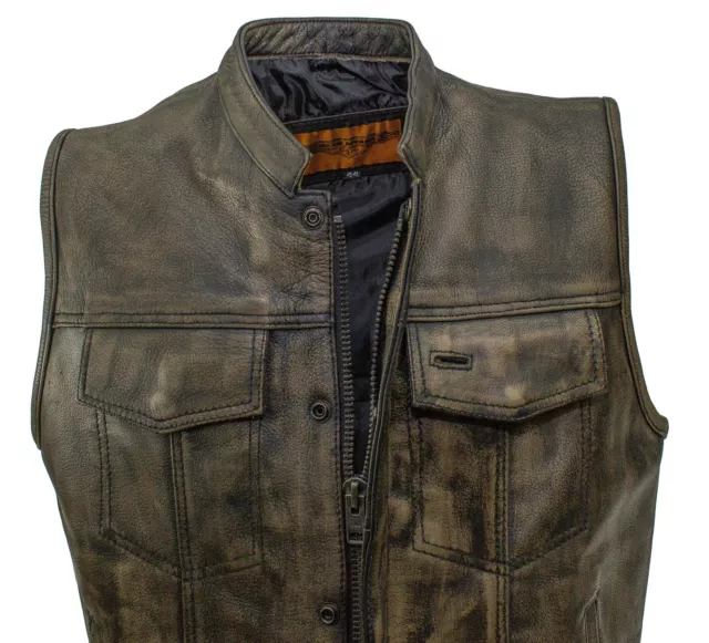 Men's Motorcycle Son Of Anarchy Distressed Leather Vest With 2 Gun Pockets New