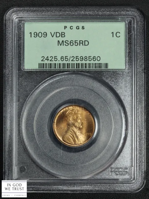 1909 VDB Lincoln Wheat Copper Cent 1C Old Green Holder OGH PCGS MS65 RD Red (PQ)