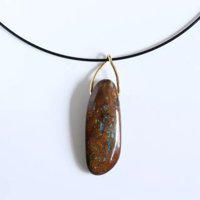 18Ct 18K Yellow Gold Natural Solid 34Ct Boulder Opal Pendant Made In Australia