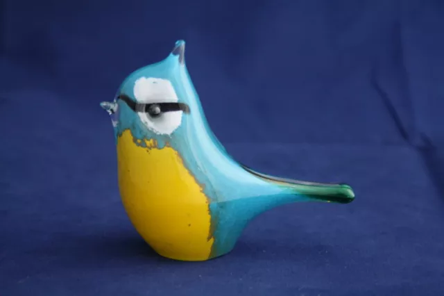 Langham Glass Hand-Made Crystal Blue Tit Bird - Brand New / Boxed