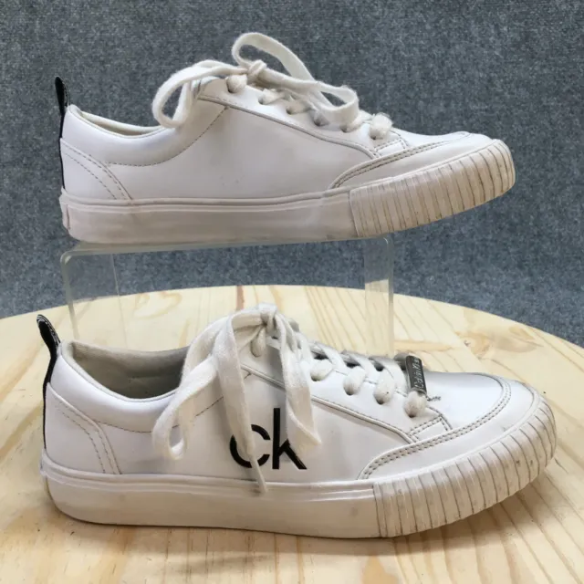 Calvin Klein Shoes Womens 6.5M Lariss Casual Sneakers White Faux Leather Lace Up