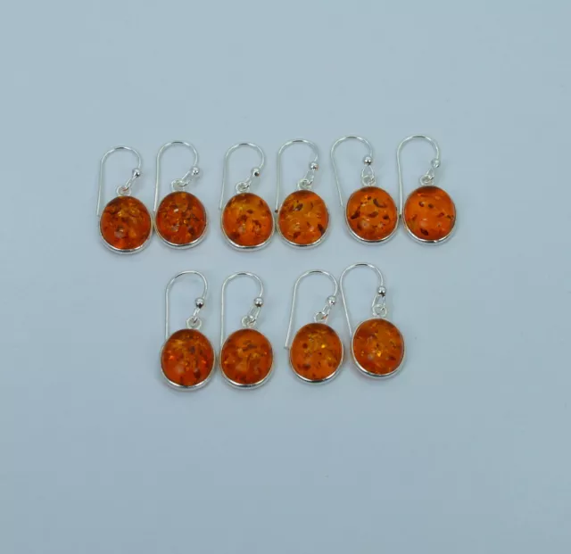 Wholesale 5Pc 925 Solid Sterling Silver Yellow Amber Hook Earring Lot 1 N667