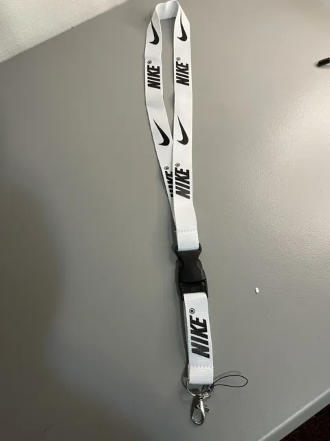 Nike Lanyard White/Black Strap Detachable Keychain Badge ID Holder