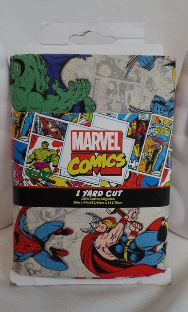 MARVEL COMICS 1 YARD CUT COTTON FABRIC 36”x44” HULK SPIDER-MAN CAPTAIN AMERICA