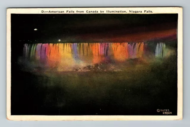 Niagara Falls NY-New York, American Falls From Canada, Night, Vintage Postcard