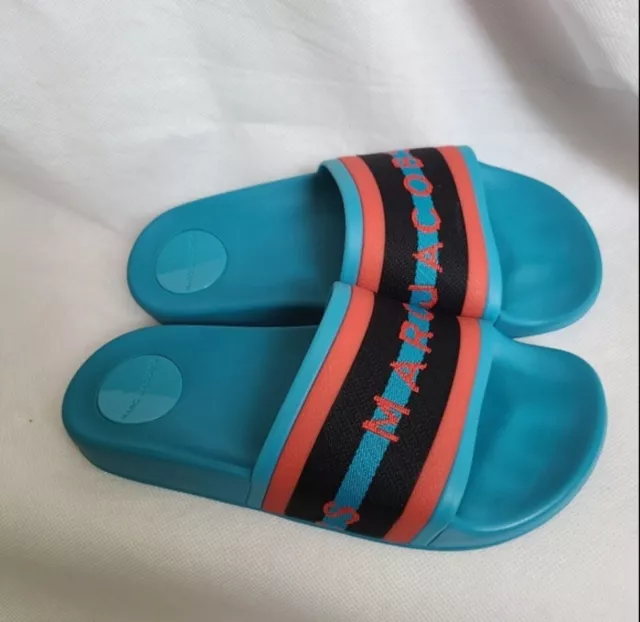 Marc Jacobs Cooper Webbing Aqua Slide Sandal SZ 5 3