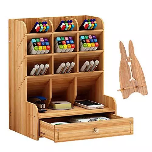 Marbrasse Wooden Desk Organizer Multi-Functional DIY Pen Holder Pen Organizer...