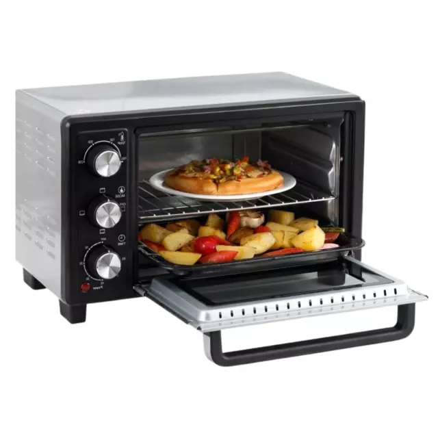 Mini Oven Grill Electric 16L Baking Timer Portable Countertop Grey Pizza 1400W