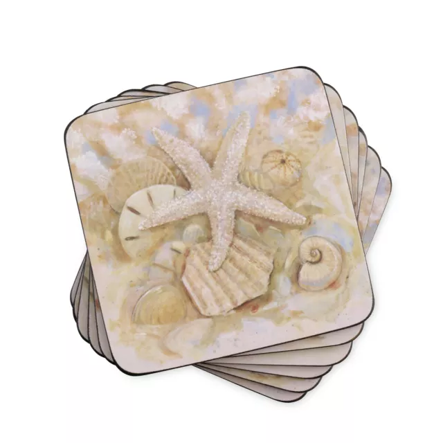 Pimpernel Beach Prize Collection Cork-Backed Board Coasters, 4" x 4"  - Set of 6
