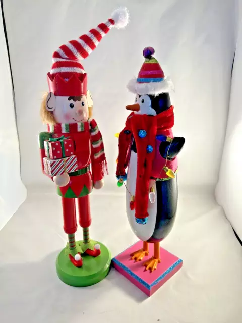 Elf & Penguin Nutcrackers Pair Of Friends.