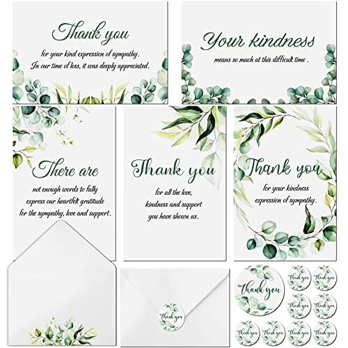 100 PACK FUNERAL Thank You Cards with Envelopes Stickers Sympathy