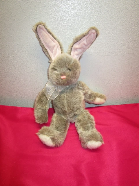 Gund Dusty Bunny Rabbit 11" Plush Gray White Pink Wired HTF