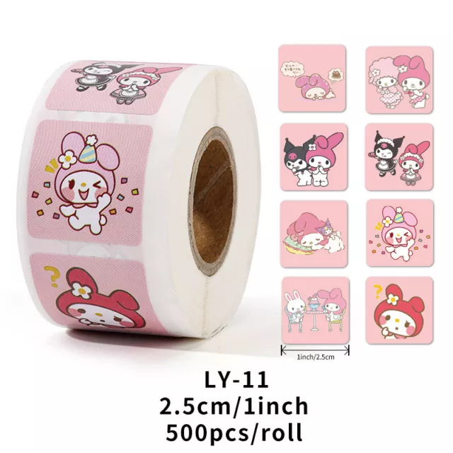 1x Roll 500pcs Cute My Melody & Kuromi Scrapbooking Stickers Sealing Decals