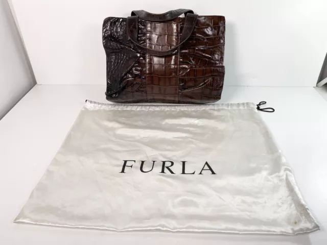 Furla - Beautiful Italian Designer Brown Crocodile Embossed Leather Bag