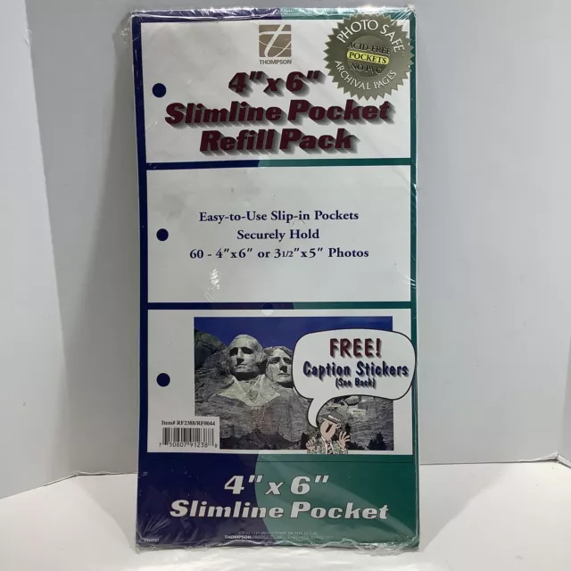 Paquete de recarga de bolsillo Slimline 4"" x 6"" de Thompson, libre de ácido, con pegatinas de subtítulos
