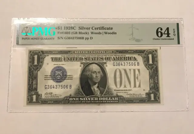 1928-c  $1 silver certificate, Choice uncirculated ,PMG 64 EPQ , Rare