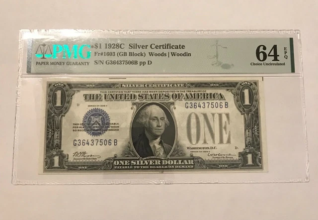 1928-c  $1 silver certificate, Choice uncirculated ,PMG 64 EPQ , Rare