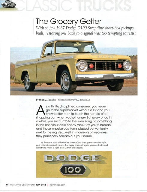 1967 DODGE D100 SWEPTLINE TRUCK 3 page COLOR Article