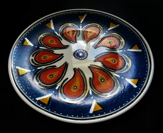 Bloomsbury Group Inspired Design Sundrops Plate Handpainted blue red paisley Art