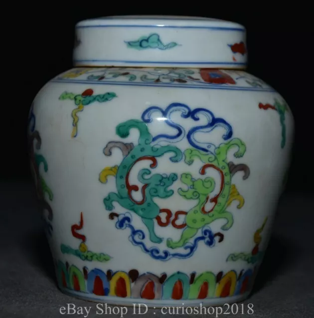 4.2" Marked Chinese Famille rose Porcelain Flower Dragon Beast Jar Pot Crock