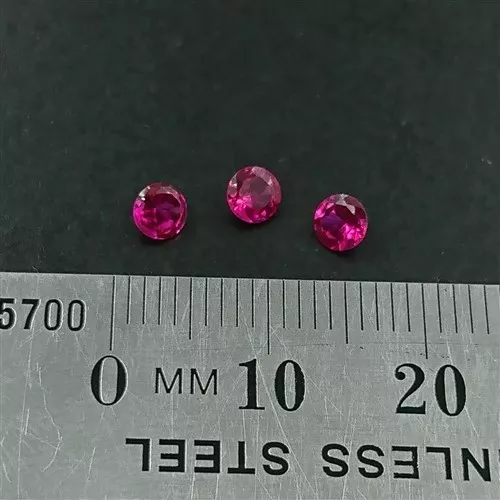 SYNTHETIC RUBIES x3 of 3.75mm Round Cut Loose Pink Ruby Gemstone July Birthstone