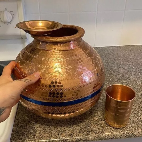 Puro Cobre Matka Agua Almacenamiento Dispensador Contenedor Olla Con 1 Vaso