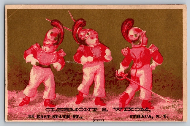 Olermont S. Wixom Ithaca, NY Bats Balls Victorian Trade Card - Boys as Warriors