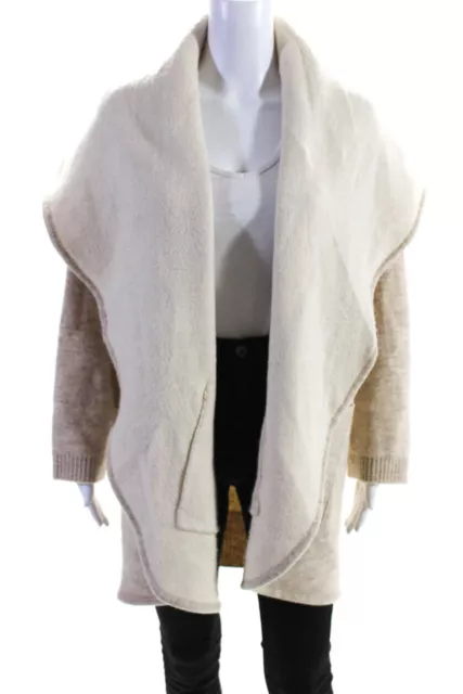 DKNY Womens Tight-Knit Ribbed Hem Hooded Open Sweater Heather Beige Size XS