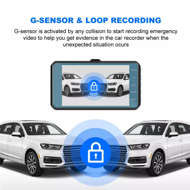 Touch FHD 1080P Dual Lens Car DVR Reversing Camera Video Dash Cam Recorder 4.0''
