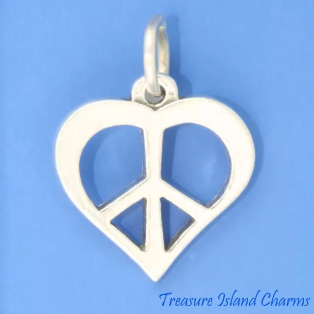 Cutout Heart with Peace Sign Symbol Love 925 Sterling Silver Charm or Pendant