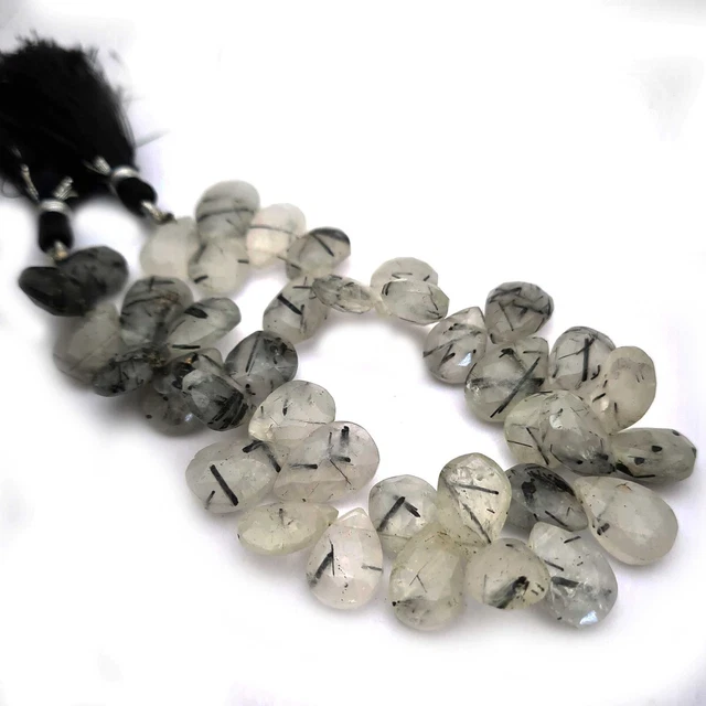 Naturel Noir Rutile Quartz Poire Facettes Perles- 309 CT 12 15-14 20 MM 25.4cm