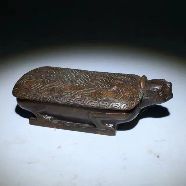 Vintage Chinese Copper Alloy Turtle Ink Box Inkwell Inkstone